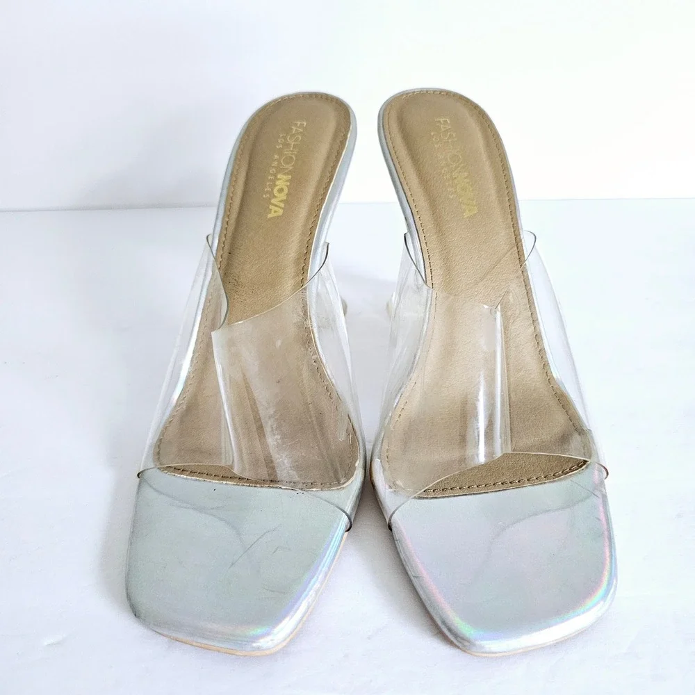 Fashion Nova Eiffel Heel Glass Slipper Transparent Silver Womens Sz 10 - Sh658.2 - Picture 2 of 9